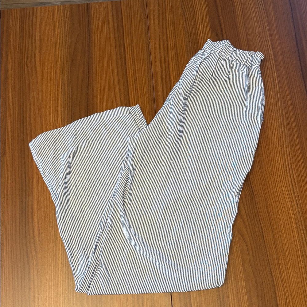 Light Blue and White Striped Elastic Waist Pants